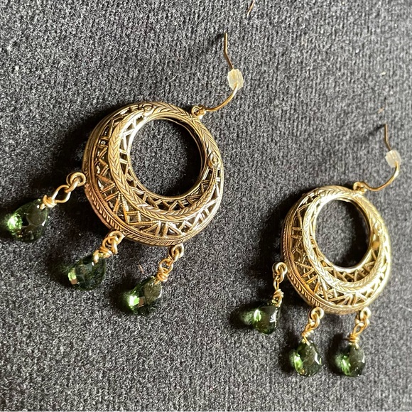 Antique Gold Filigree Earrings - 3 citrine colored glass stones on each earring. - Picture 7 of 8